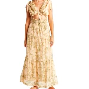 NEW Floral Print Maxi Dress in Cream and Green